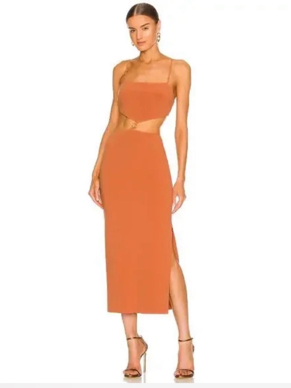 Bec & Bridge Rust Cutout Ring-Detail Midi Dress
